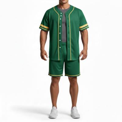 Polyester Green Baseball Jersey Full Button Closure with Striped Short Manufacturers, Suppliers, Exporters in USA (United States)