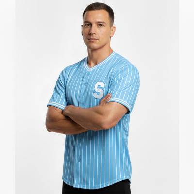 Polyester Spandex Blue Baseball Shirt Short Sleeve Full Button Front for Sports Manufacturers, Suppliers, Exporters in USA (United States)
