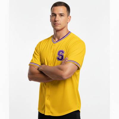 Polyester Yellow Baseball Shirt with V Neck Design for Baseball and Softball Manufacturers, Suppliers, Exporters in USA (United States)