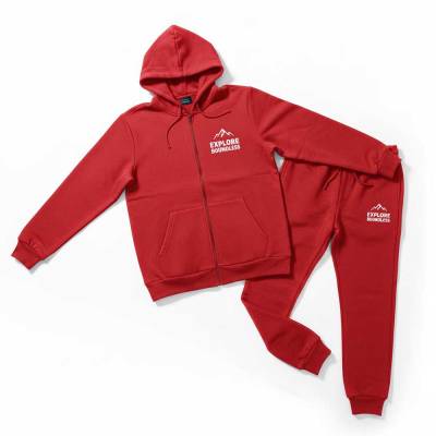 Promotional Red Tracksuit Set Unisex Full Zip Hoodie Jogger Elastic Waist Full Manufacturers, Suppliers, Exporters in USA (United States)