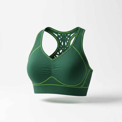 Racerback Sports Bra Green Light Green Stitching Smooth Stretch Fabric Manufacturers, Suppliers, Exporters in USA (United States)