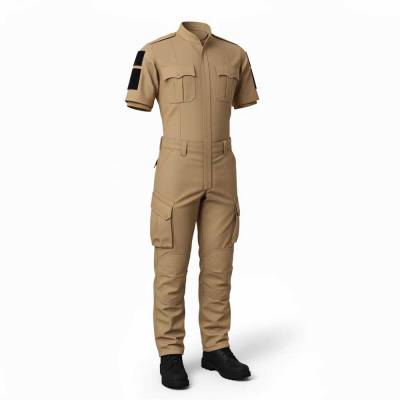 Tan Khaki Security Uniform Tactical Jumpsuit Durable Woven Fabric Short Sleeve Manufacturers, Suppliers, Exporters in USA (United States)